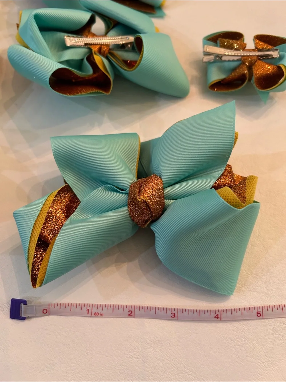 Turquoise and Gold Layered Hair Bow Bundle